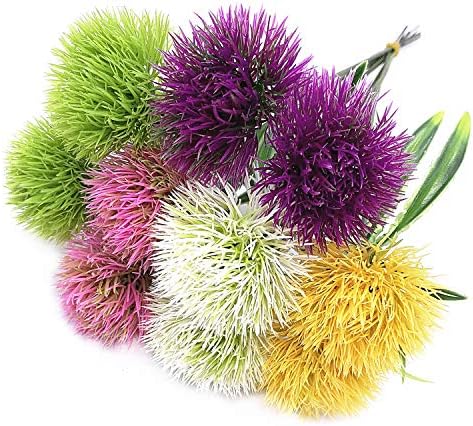 CATTREE Artificial Dandelion Flowers 5 Color x 2pcs Purple Pink White Green Yellow - Total 10 Pcs. Plastic Plants Shrubs Bushes Fake Grass Wedding Indoor Outdoor Home Garden Decoration Planter Filler by CATTREE