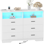 FJTJBSI Dresser with Power Outlets and LED Lights Wooden 6 Drawer Dresser with by FJTJBSI