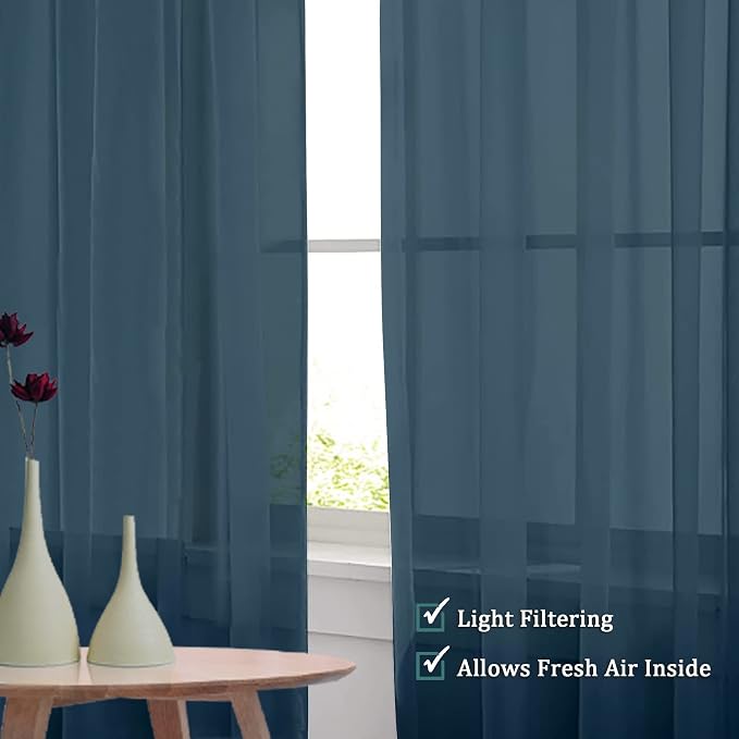 Dusty Blue Sheer Curtains 108 Inches Long, Light Filtering Semi Transparent - Image 5