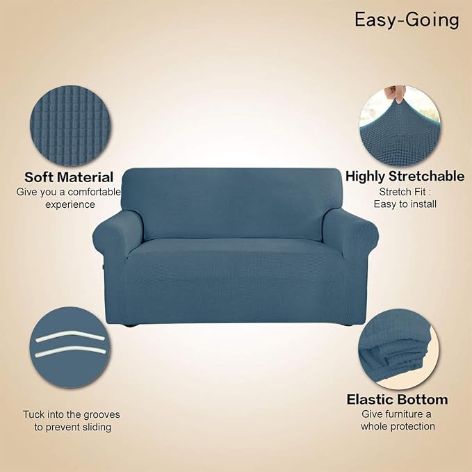 Easy-Going Stretch Loveseat Couch Covers Washable Bluestone | 1-Piece Loveseat - Image 3