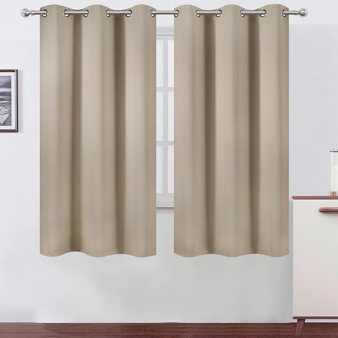Khaki Thermal Blackout Curtains/38 x 63 Inch/Set of 2 Panels Room Darkening by Lemomo