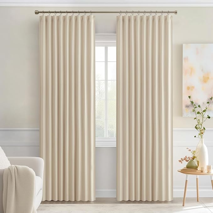 MIULEE Cream Beige Back Tab Blackout Curtains 52x84 Inch Length 2 Panel Set | - Image 9