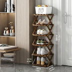 Foldable Shoe Rack, Bamboo Vertical Shoe Organizer Tall - Image 2