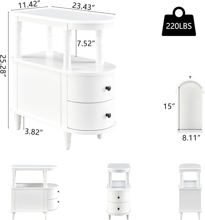 Narrow End Side Table with 2 Storage Drawers and Open Shelf, Retro Vintage Slim - Image 3