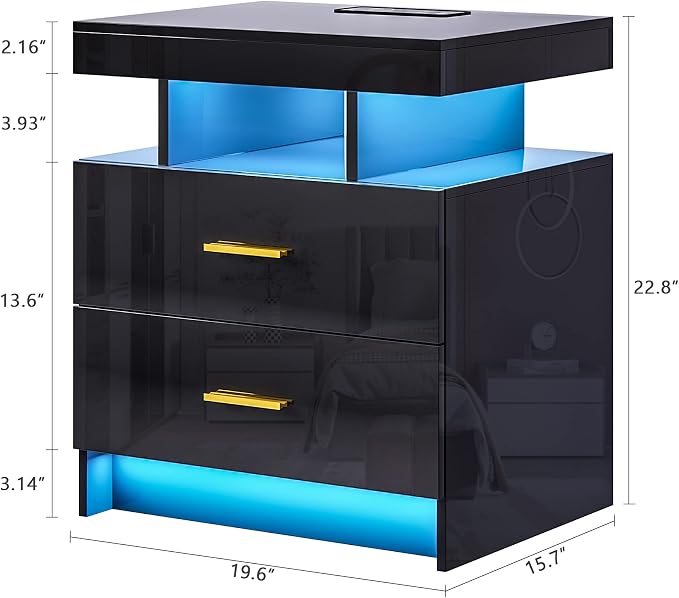HNEBC Auto LED Nightstands Set of 2, Modern Bedside Table - Image 3