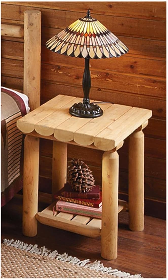 CASTLECREEK Cedar Log Side Table Nightstand, Rustic Natural Unfinished Wood End - Image 2