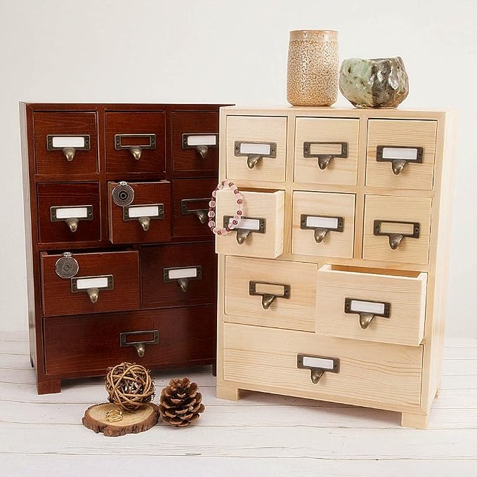 Apothecary Cabinet with 9 Drawers & Labels Rustic Library Card Catalog Cabinet - Image 7