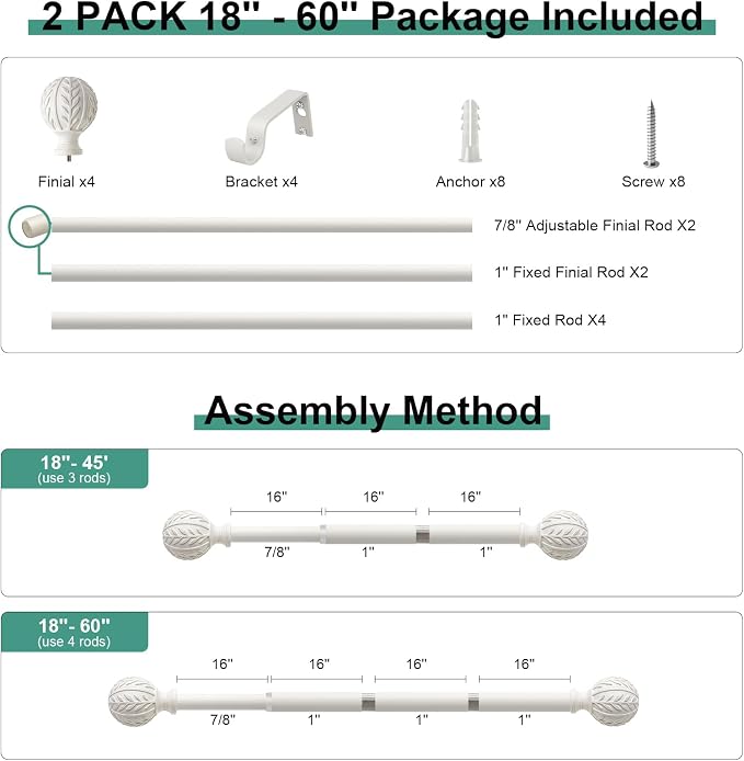QDWIS 2 Pack Antique White Curtain Rods - Image 8