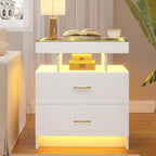 LED Nightstand with Wireless Charging Station, Glass Top Smart Bedside Table - Image 7
