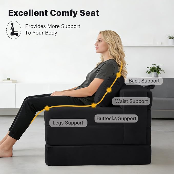 Tiita Folding Sofa Bed Chair, 4-Fold Convertible Sleeper Chair - Image 5