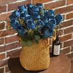 Artificial Rose Flowers 12 Heads 2 Bundles Silk Rose Bouquets, Navy Blue - Image 2