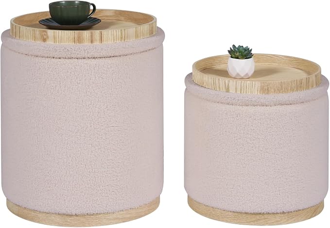 PINPLUS Round Ottoman with Storage Set of 2, Vanity Stool with Storage by PINPLUS