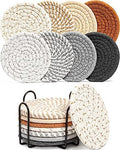 Effectyou 8 Pcs Drink Coasters with Holder, 8 Colors Absorbent Coasters for Drinks Minimalist Cup Coasters Cotton Coaster Set Woven Coasters for Coffee Table Home Decor Bar Housewarming Gift, 4.3 Inch by Unknown