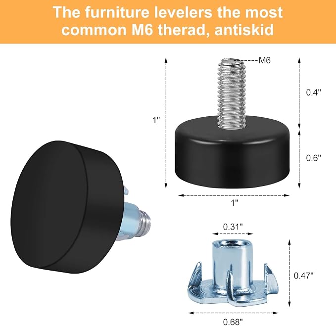 Darcvds M6 Thread Furniture Feet Levelers, Leveling Feet Screw on Furniture - Image 2