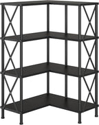 HOOBRO Corner Bookshelf, 4-Tier L-Shaped Bookcase, Industrial Open Display by HOOBRO