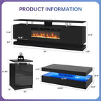 4-Piece Modern Living Room Table Set, Includes High Gloss 70" Fireplace TV Stand - Image 4