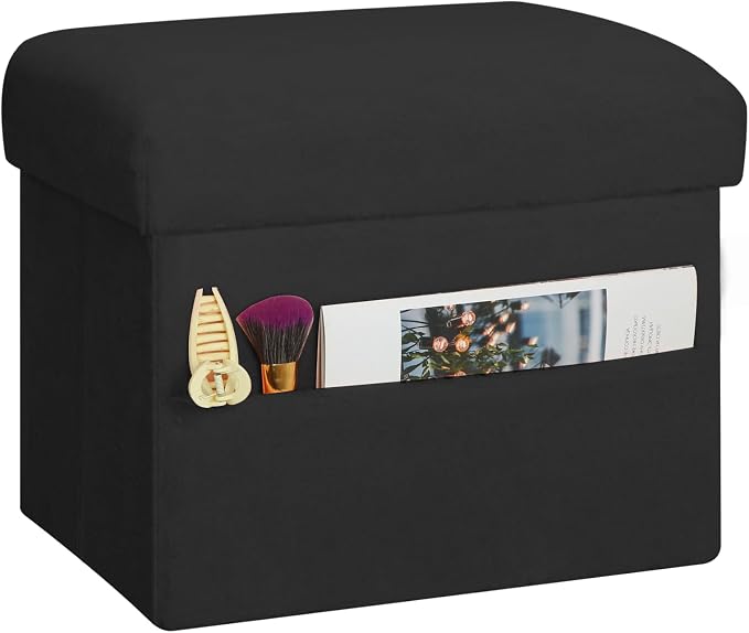 Small Ottoman with Storage, Folding Foot Rest Stool with Thicker Furry Padded by FaiPueStore