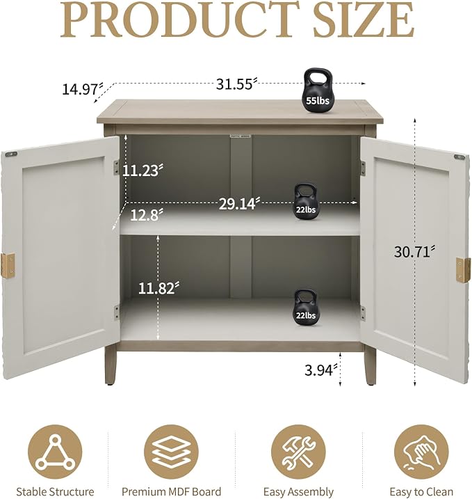 Carved Buffet Cabinet with Floral Pattern & Gold Handle, 31.5" W Distressed - Image 2