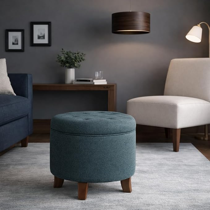 HomePop by Kinfine Fabric Upholstered Round Storage Ottoman - Image 4