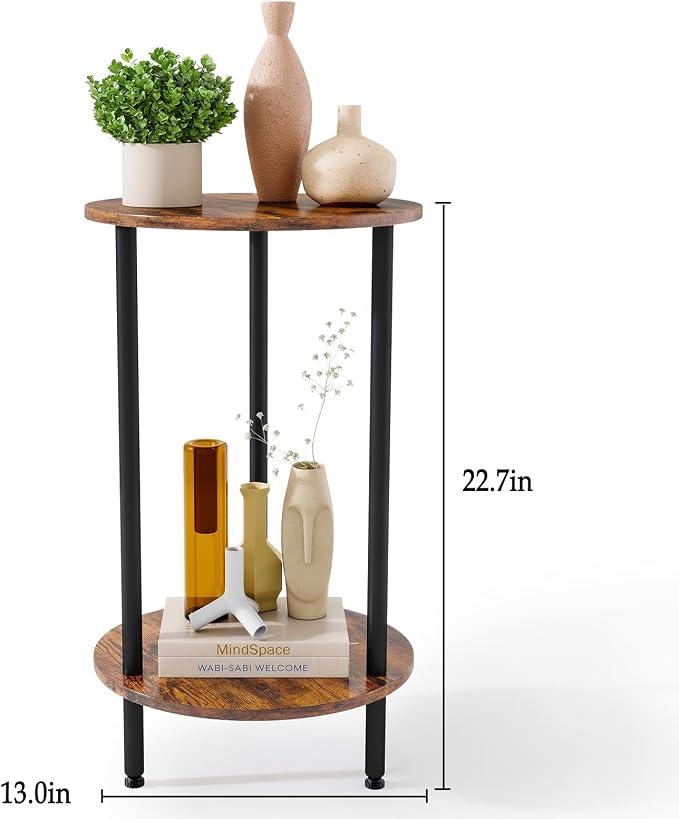Round Side Table Set of 2, 2-Tier End Table, Small Round Nightstands - Image 2