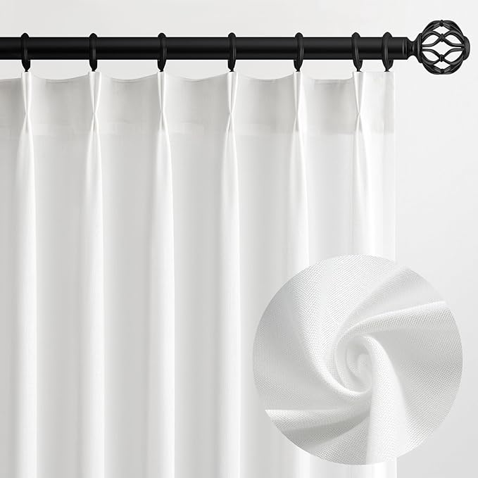 Topfinel Home White Pinch Pleated Semi Sheer Curtains Textured Linen Blended by Topfinel