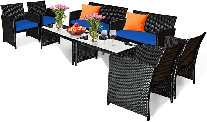 Tangkula 8 Pieces Patio Wicker Conversation Furniture Set, Patiojoy Sofa & by TANGKULA