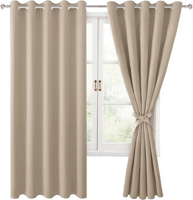 Blackout Curtains for Bedroom, 60 x 63 Inches Length Taupe 2 Panels | Thermal by Hiasan