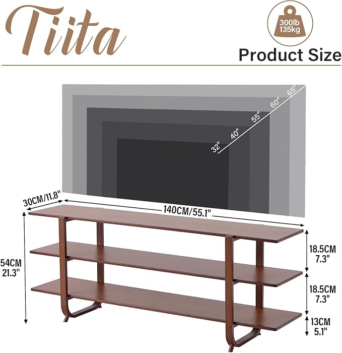 Tiita Wooden TV Stand for 65 Inch TV, Modern Media Console Table - Image 3