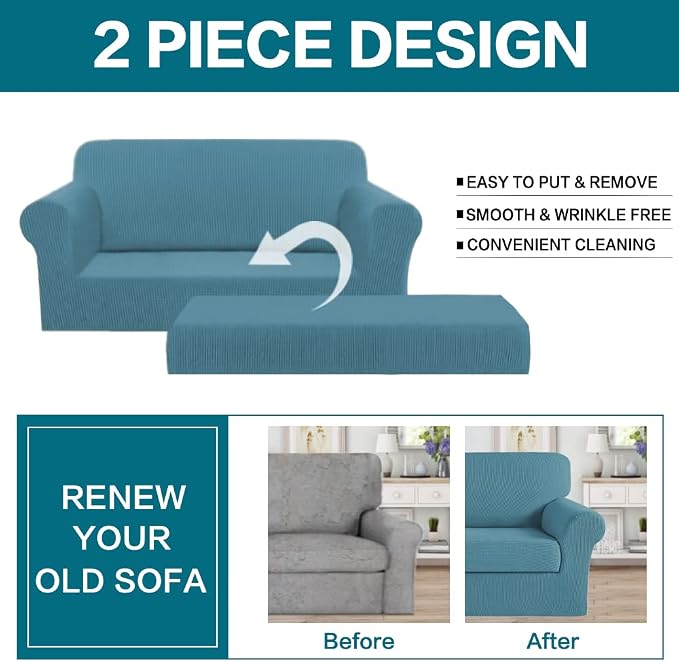 Turquoize Stretch Sofa Slipcover 2 Pieces Sofa Cover Couch Cover - Image 4