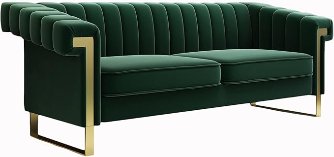 Mid-Century Modern Green Velvet Sofa - Image 5