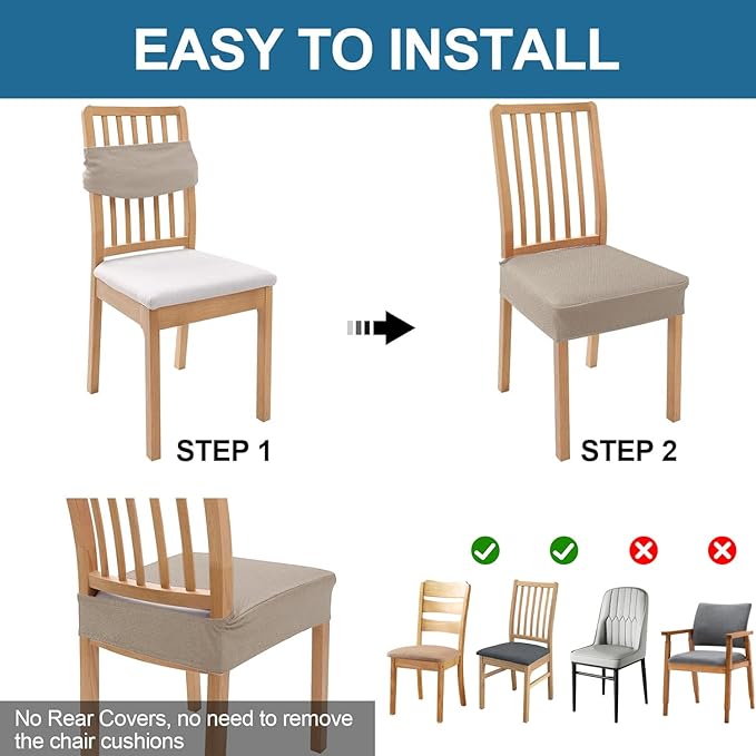 Smiry Waterproof Seat Covers for Dining Room Chairs Set of 8, Stretch Jacquard - Image 5