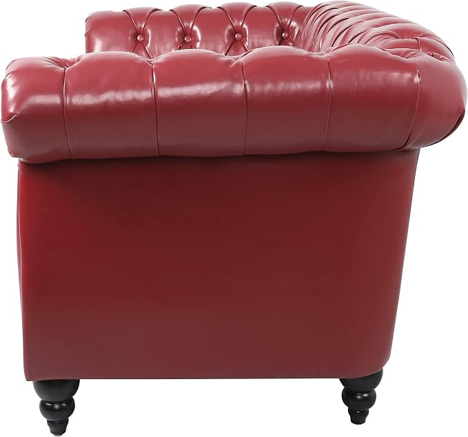 LEVNARY Leather Sofa, Chesterfield Tufted Upholstered 2 Seater Couch, Modern - Image 5