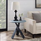 Pemberly Row Coastal Wood Side Table, Distressed Blue Finish, Tripod Base - Image 2