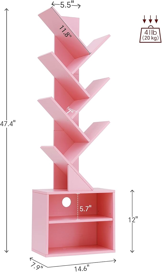 SUNMORY 6 Tier Tree Bookshelf, Small Bookcase - Image 2