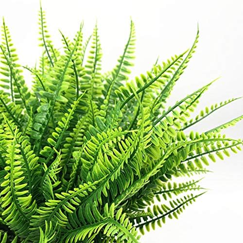 Artificial Boston Fern Plant Bushes, Plastic Shrubs Grass Leaves Fake Plants Outdoor Indoor Greenery Home Garden Décor UV Resistant Table Centerpieces DIY Decoration Planting Filler 8 Pack - Image 4