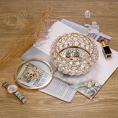Hipiwe Crystal Jewelry Trinket Box with Glass Lid Large Gold Mirrored Treasure Box Decorative Jewelry Box Ring Earrings Necklace Storage Keepsake Box Gift for Women - Image 3