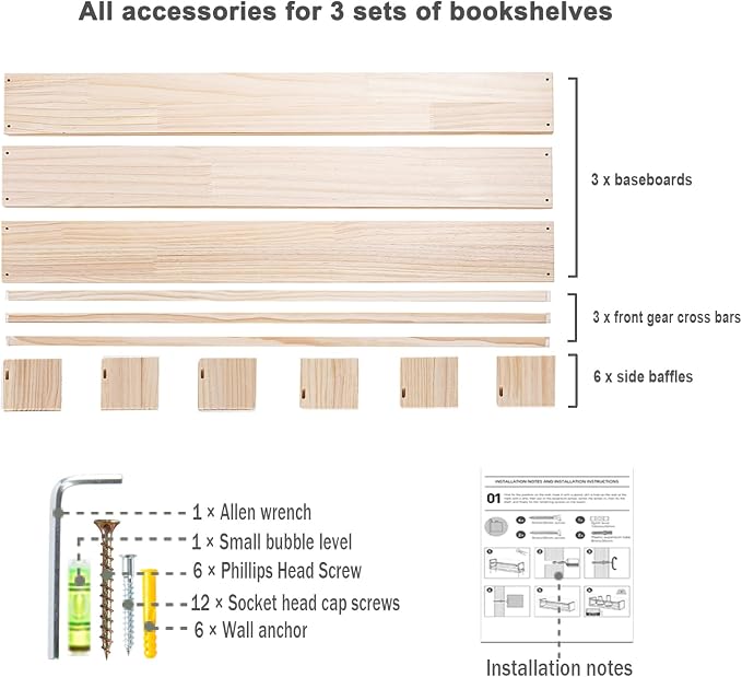 AZSKY Natural Wood Nursery Shelves, Floating Wall Mount Book Shelves Kids Baby - Image 5