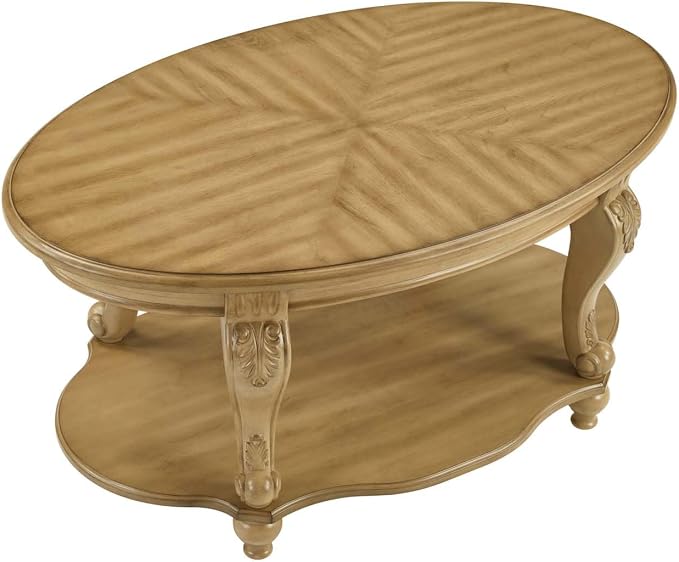 Oval Wood Coffee Table for Living Room, 2-Tier Solid Wood Coffee Table - Image 7