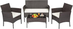 FDW | 4-Piece Patio Furniture Set | Brown | Outdoor Wicker Furniture by FDW