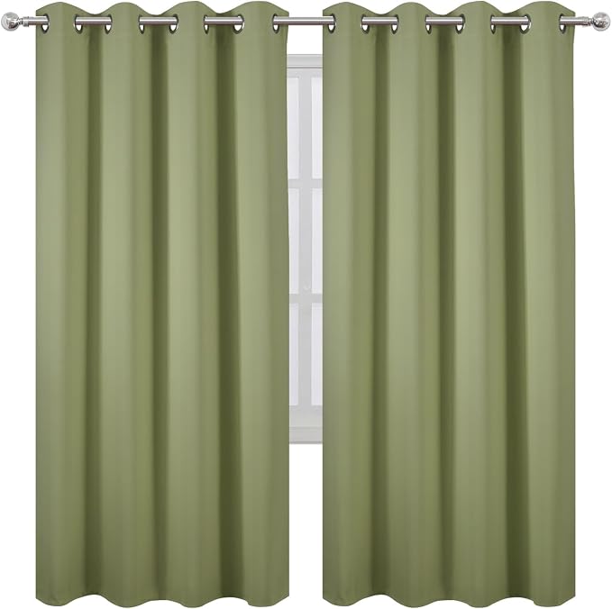 Blackout Curtains 66 x 72 Inch Long Sage Green Curtains Set of 2 Panels Room - Image 2
