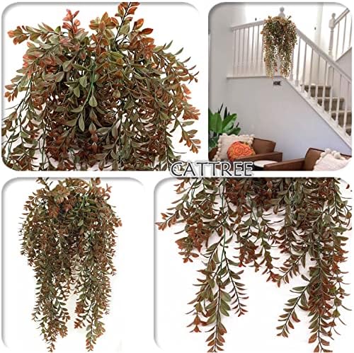 Artificial Hanging Vine, Faux Ivy Leaves Plastic Plants Greenery Fake Foliage Plant UV Resistant Vines Decor for Indoor Outdoor Home Kitchen Garden Office Wall Baskets Wedding Decoration Red 2 Pack - Image 6