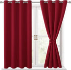 Blackout Curtains for Bedroom, 52 x 54 Inches Long, Christmas Red | Thermal by Hiasan