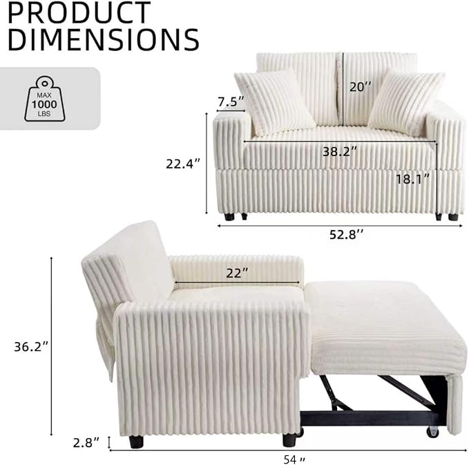 3 in 1 Convertible Sofa Bed，52.8" Pull Out Couch - Image 2