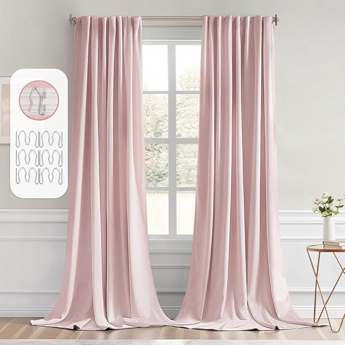 MIULEE Light Pink Back Tab Blackout Curtains 52x102 Inch Long 2 Panels Set | by MIULEE