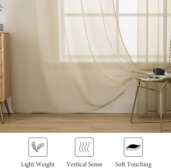 MIULEE 2 Panels Sheer Curtains for Living Room 54 X 120 Inches Beige | Window - Image 4
