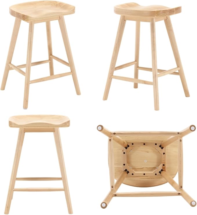 LukeAlon 24.25" Modern Counter Height Bar Stools Set of 4 Wooden Ergonomic - Image 9