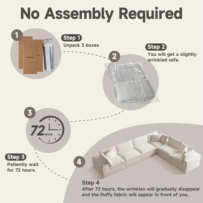 130" Oversized Boneless Cloud Couch, Modular Sectional Couches - Image 4