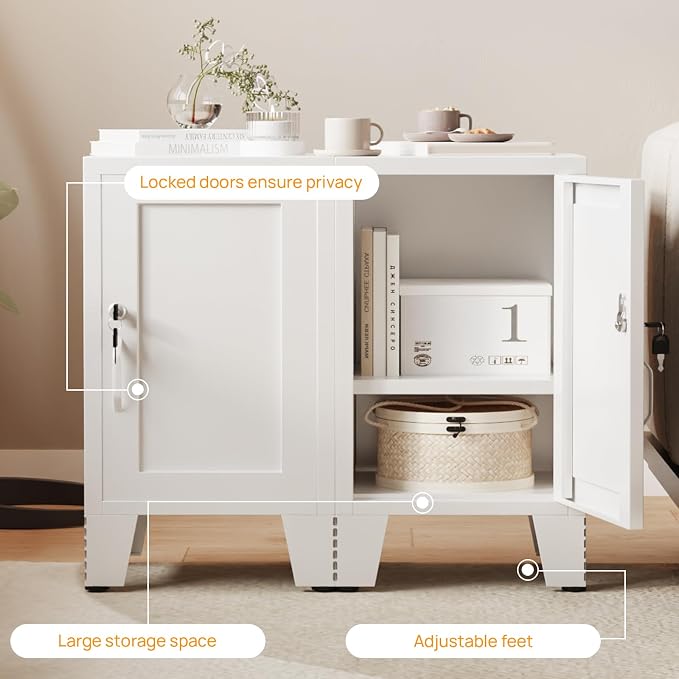 ALBAD Metal Nightstand with Lockable Cabinet, Compact Mini Locker Bedside Table - Image 5