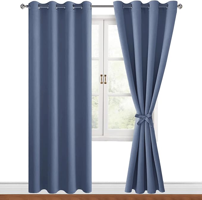 Blackout Curtains for Bedroom, 52 x 96 Inch Long Blue Haze 2 Panels | Thermal by Hiasan