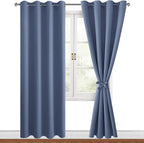 Blackout Curtains for Bedroom, 52 x 84 Inch Long Blue Haze 2 Panels | Thermal by Hiasan